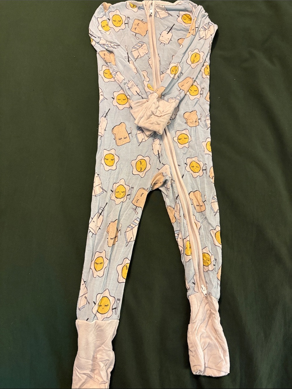 Little Sleepies Light Blue Footed One-Piece with Sunny Egg & Toast Print